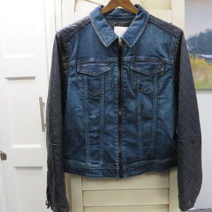 Isaac Mizrahi Jean Jacket with Faux Quilted Black Leather Sleeves XL